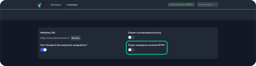 Winstkassa exclusief BTW en Inclusief BTW