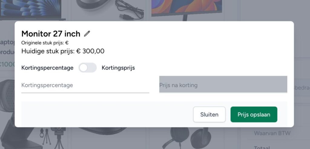 Korting geven in procenten of in euro's per artikel.