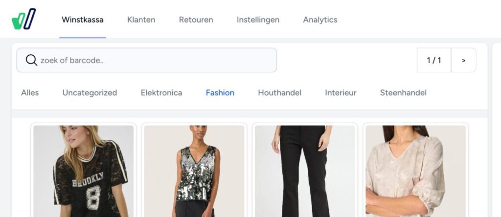 Navigatiebalk met de overgenomen categorieën uit WooCommerce.