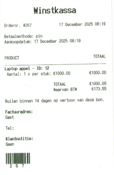Nederlandse kassabon van Winstkassa.