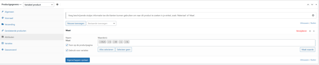 Attributen toevoegen