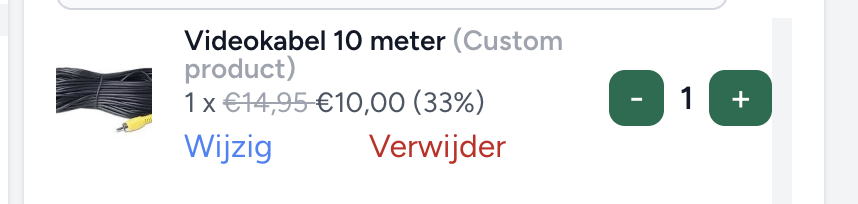 Aangemaakt 'Custom' product